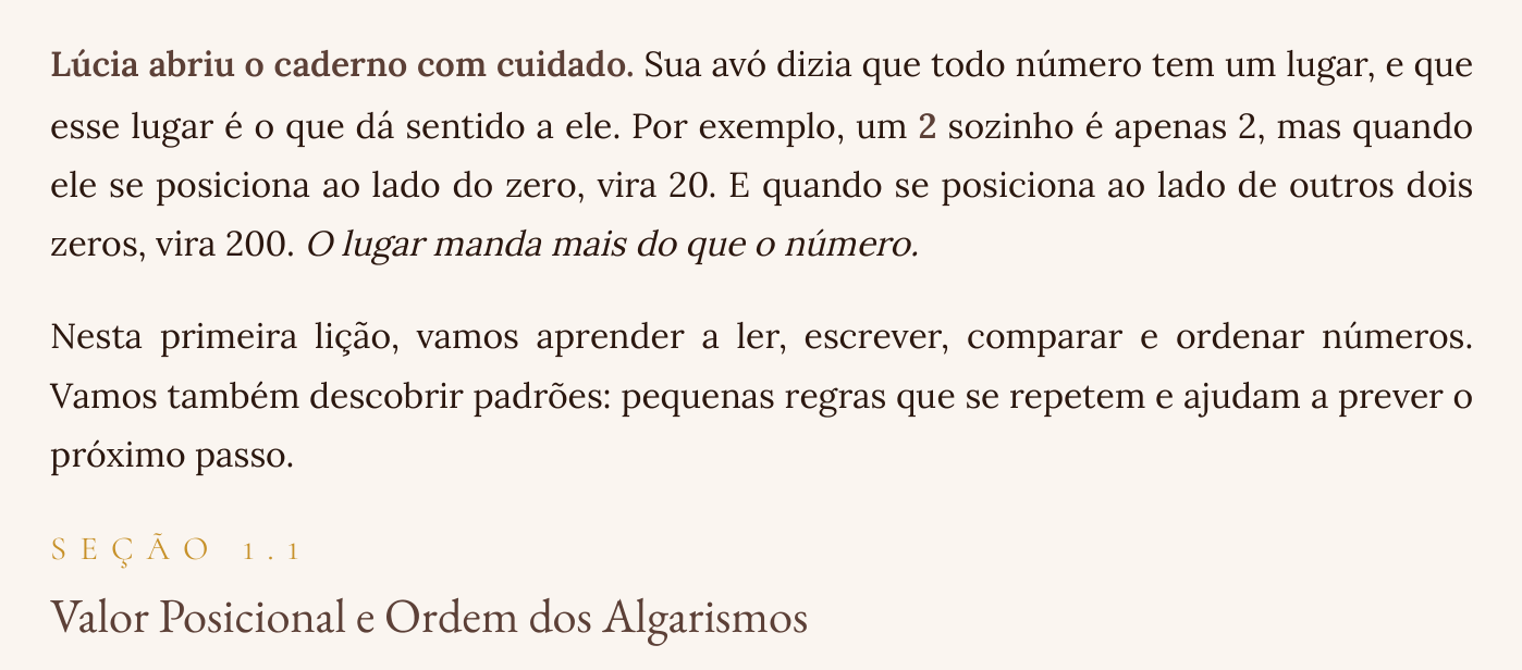 Abertura da Unidade I: Lúcia conta que todo número tem um lugar