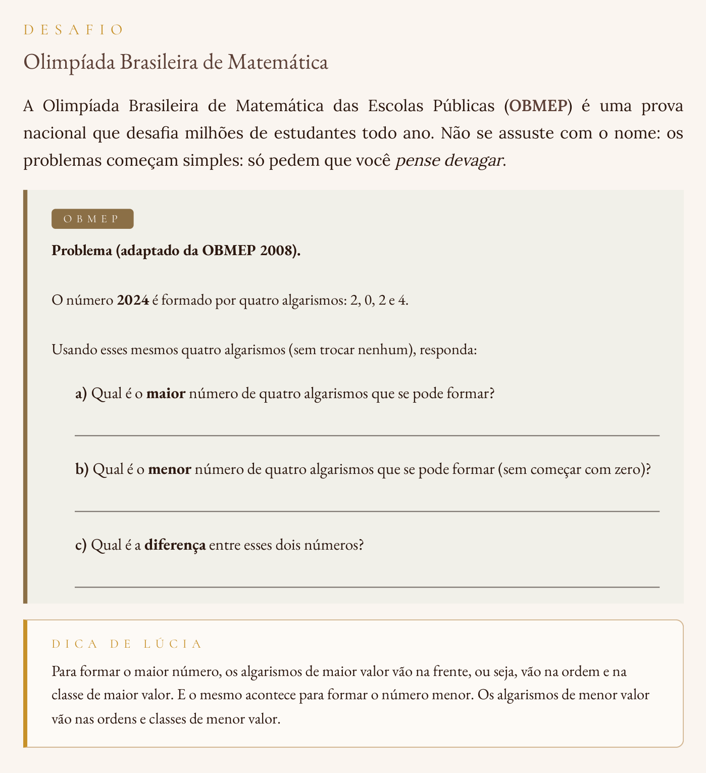 Desafio de olimpíada OBMEP adaptado para o 5º ano