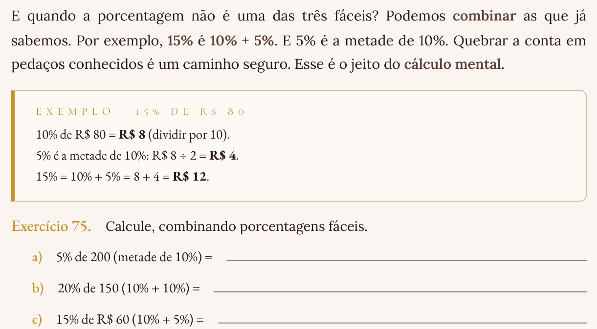 Exemplo resolvido de porcentagem na apostila