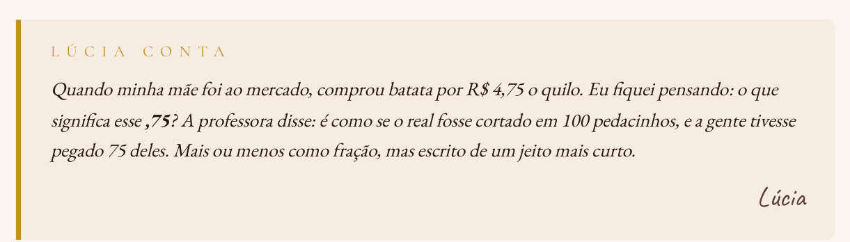 Abertura de lição: Lúcia conta sobre o preço da batata no mercado