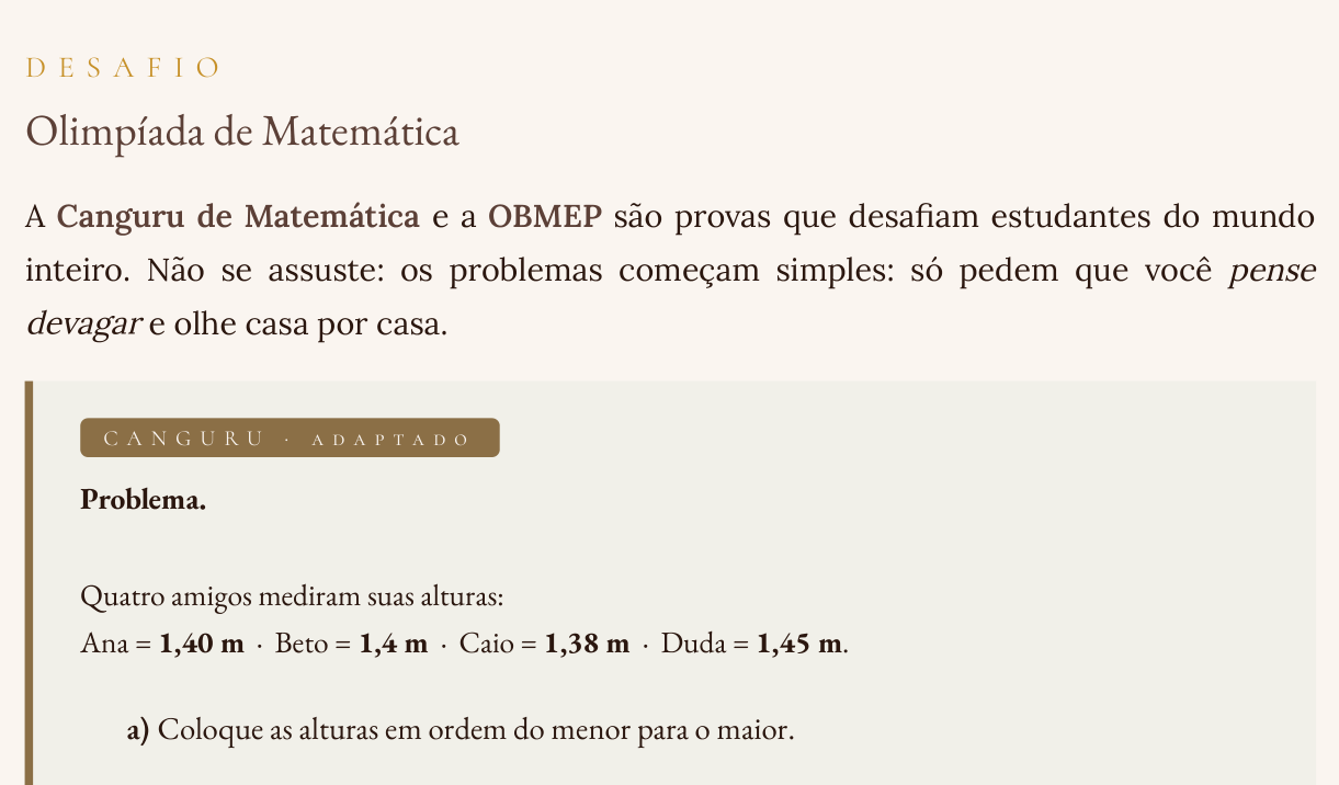 Desafio de olimpíada Canguru na apostila