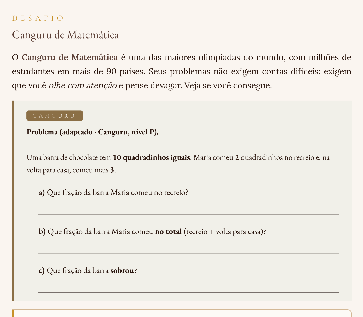 Desafio Canguru de Matemática na apostila de frações