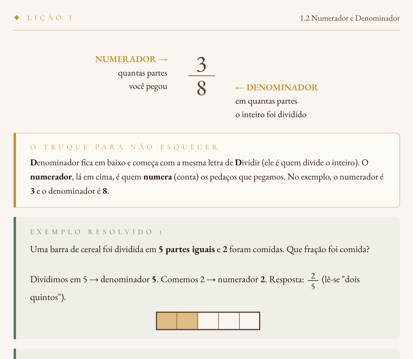 Numerador e denominador explicados, com o truque para não esquecer