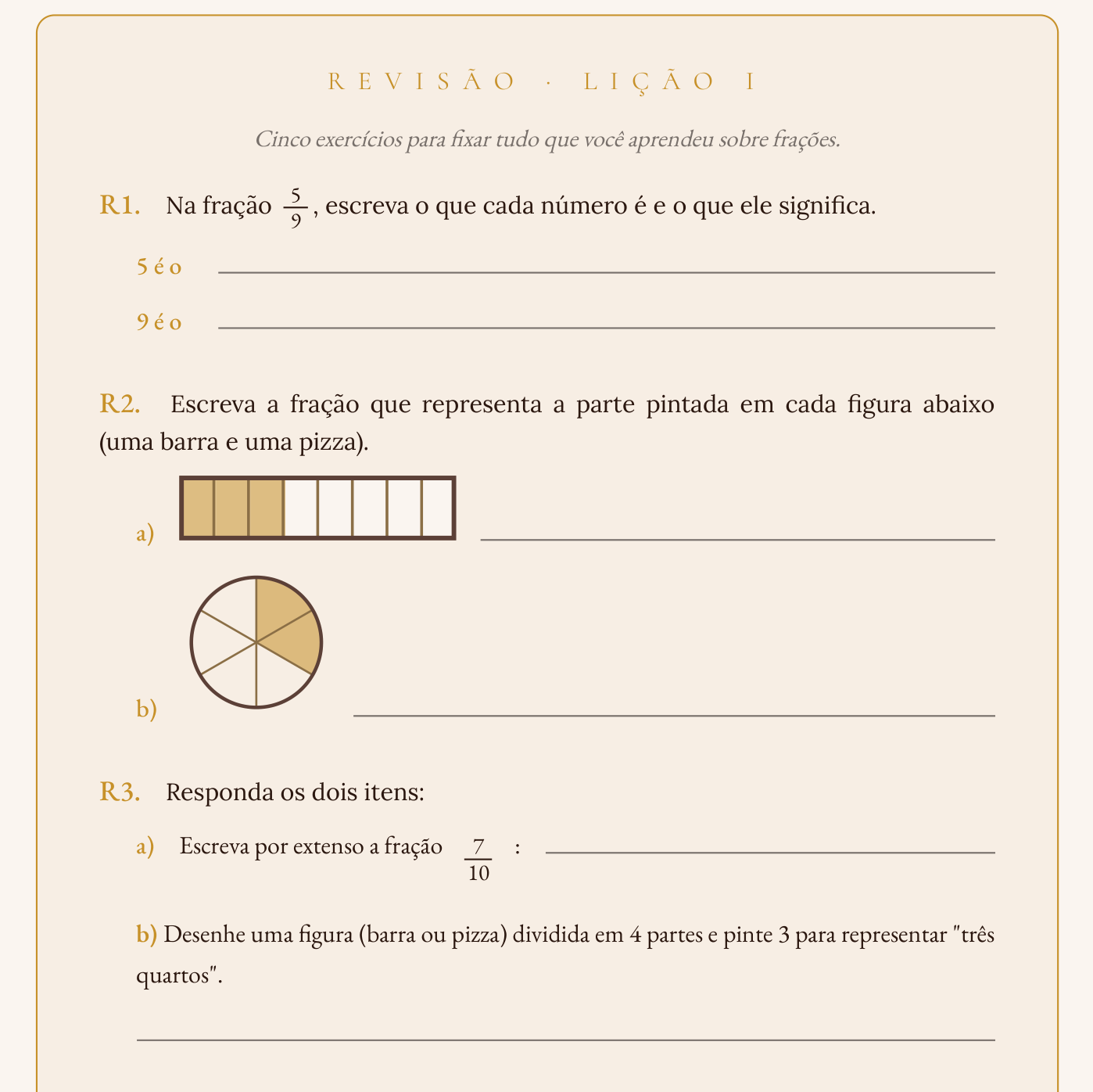 Revisão da lição I na apostila de frações