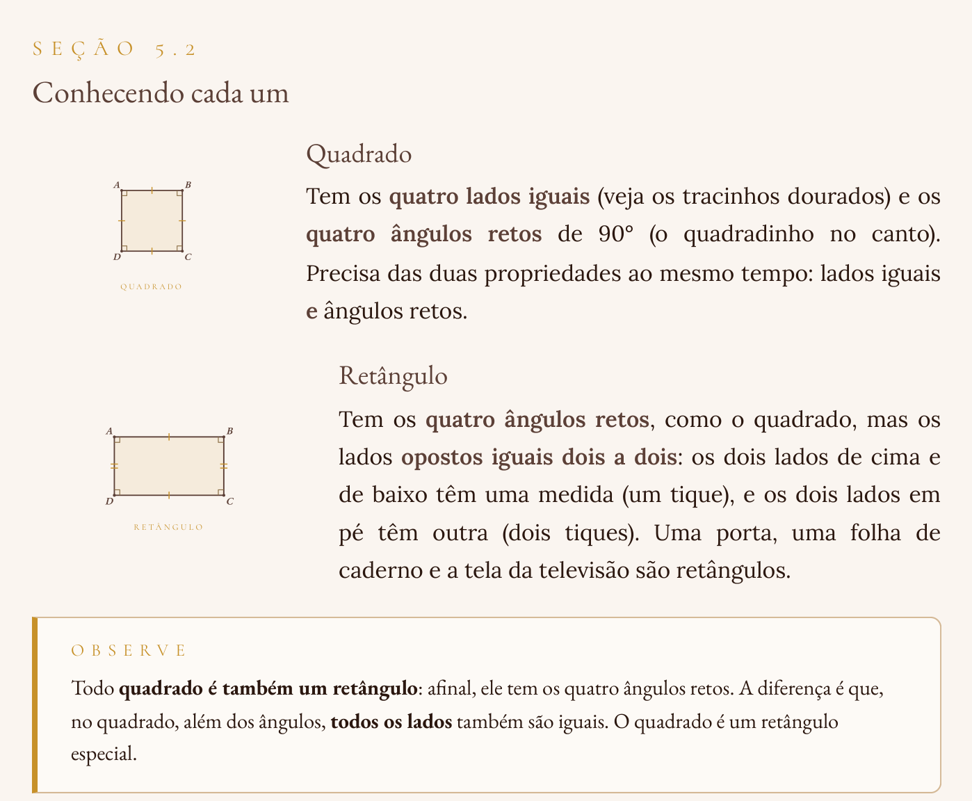 Quadrado, retângulo e losango, cada um com sua figura