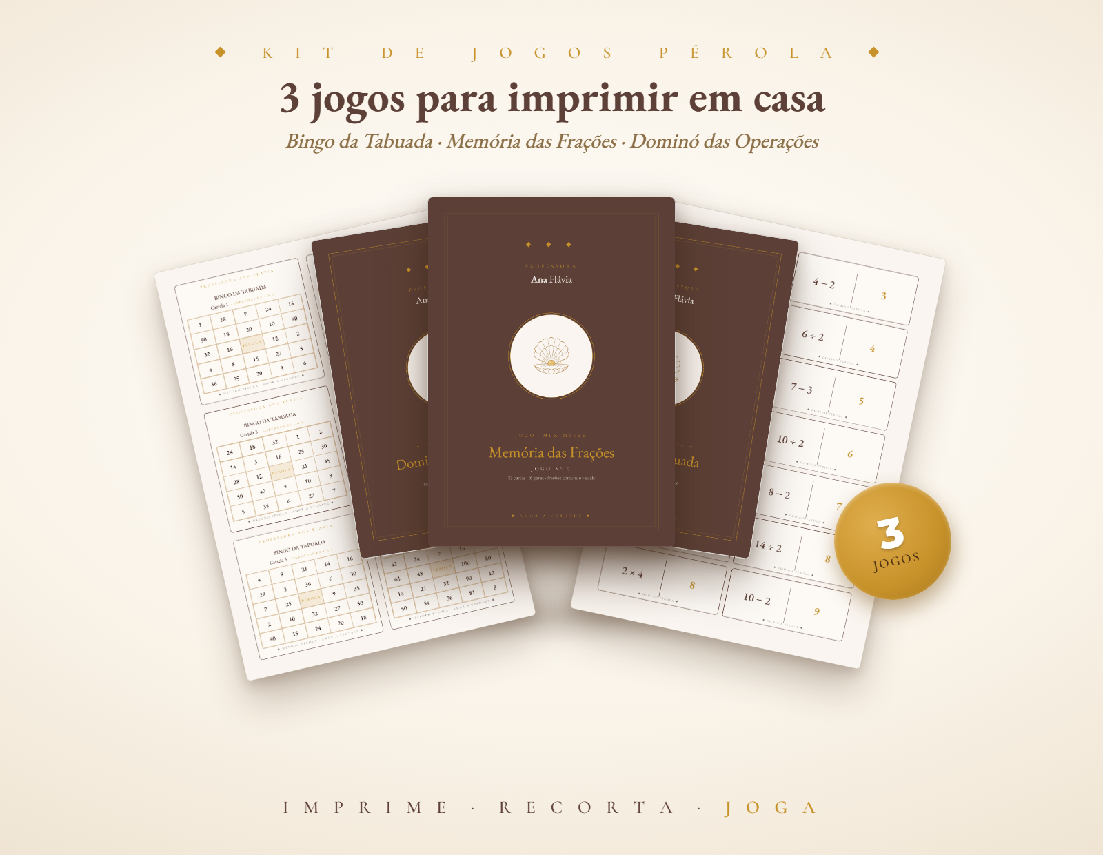 Kit de Jogos PÉROLA — 3 jogos para imprimir