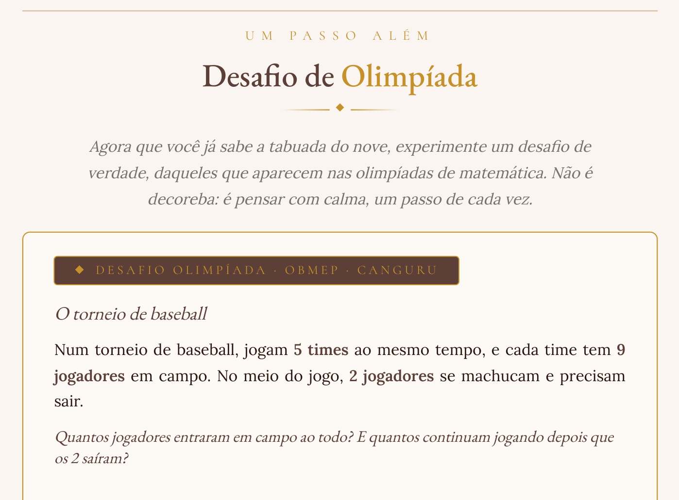 Desafio de olimpíada na apostila de tabuada