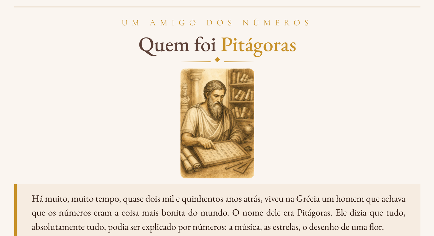 Quem foi Pitágoras, na apostila de tabuada