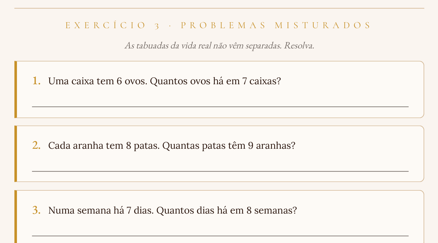 Problemas do cotidiano com tabuada