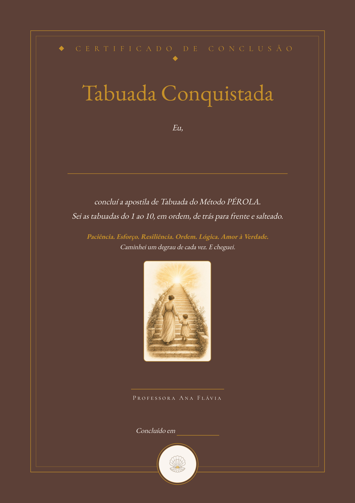 Certificado Tabuada Conquistada, do Método PÉROLA